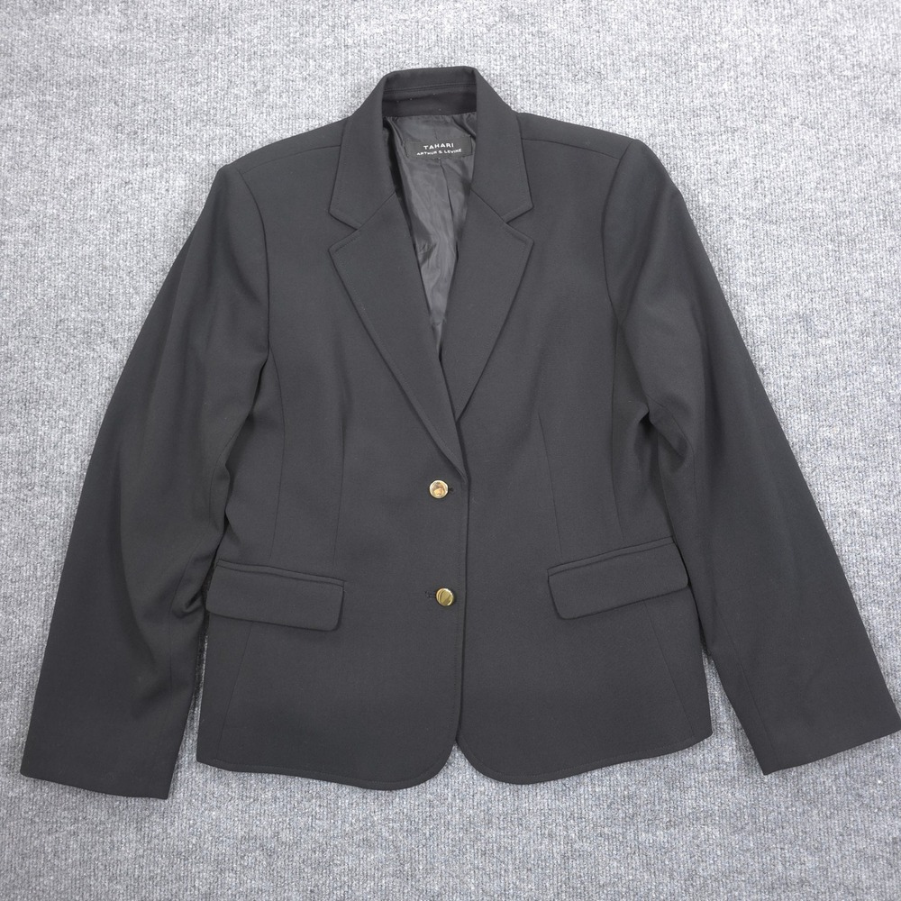 Tahari Arthur S Levine Blazer Womens 12 Black Stretch Business Corporate Office